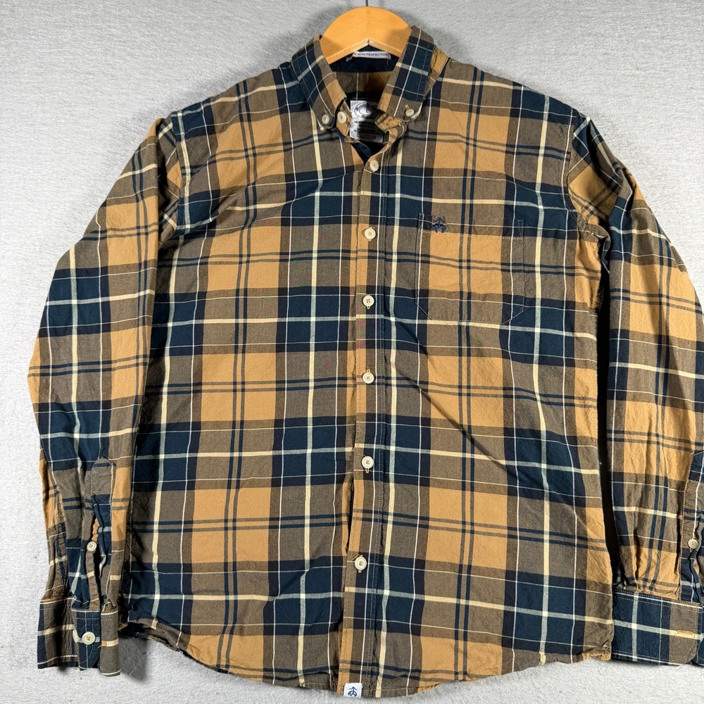 Brooks Brothers Kids Madison Plaid Button Down Shirt Brown‎ Navy L Supima Cotton